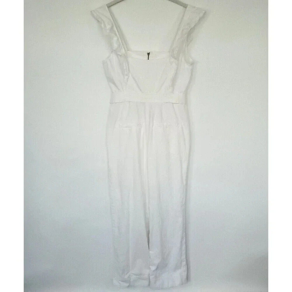 Free People Sun Valley Jumpsuit Womens Sz 2 White Sleeveless Cotton Denim Ruffle - Picture 8 of 16